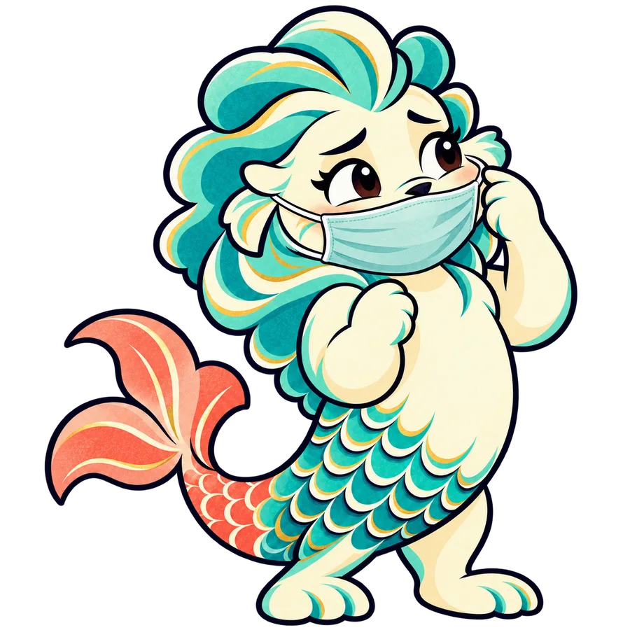 The HazePun Merlion mascot wearing a cloth face mask